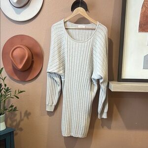 Promesa Gray Chunky Knit Crew Neck Sweater Dress L